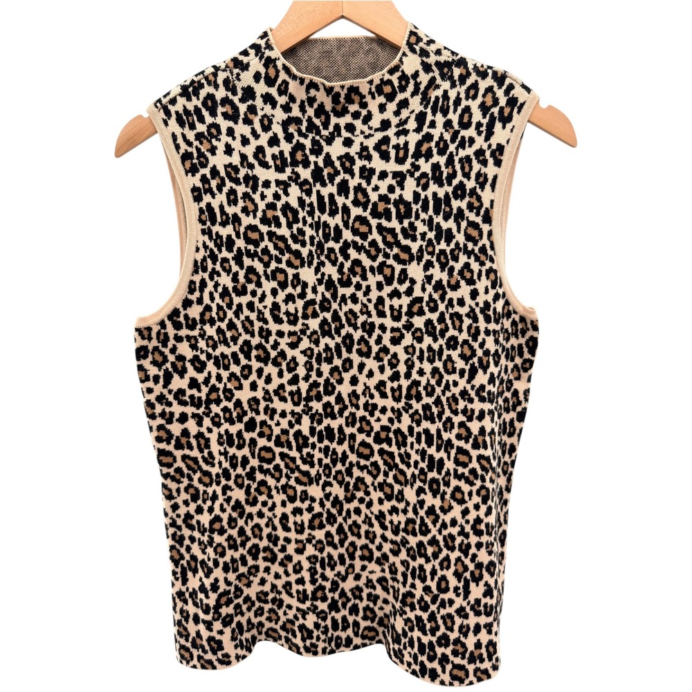 Thalia Sodi Leopard Sweater Vest M Mob Wife Indie Sleaze Mock Neck Knit Top